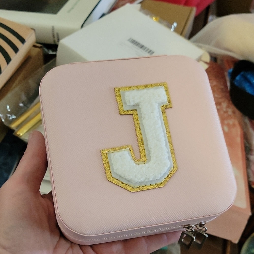 Pink "J" Monogrammed Jewelry Zipper Box 5x5x2